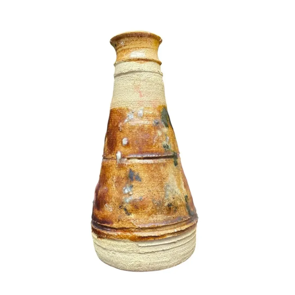 Vintage Studio Art Pottery Vase with Salt Glaze Brown and Yellow